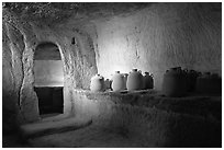 Jars in underground chamber, Avdat. Negev Desert, Israel (black and white)