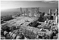 Ruins of the Nabatean Acropolis sitting on a hill, Avdat. Negev Desert, Israel (black and white)