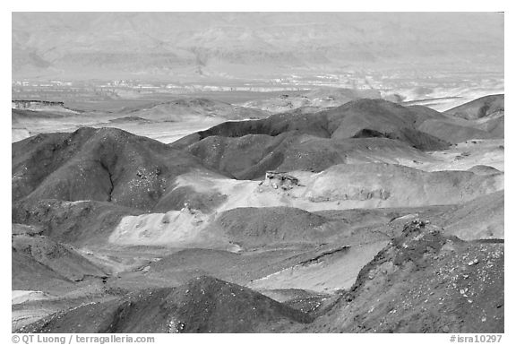 Eroded badlands near Eilat. Negev Desert, Israel (black and white)