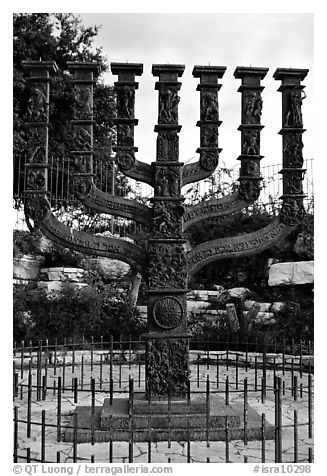 Menorah. Jerusalem, Israel (black and white)