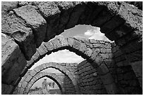 Ancient arches, Crusader City,  Caesarea. Israel (black and white)