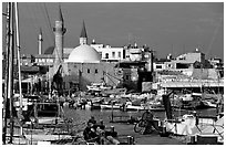 Port and Mosques, Akko (Acre). Israel (black and white)