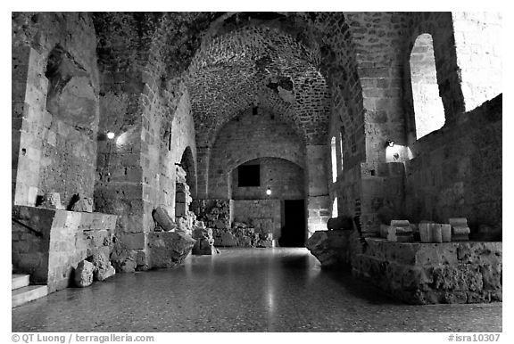 Subtaerranean Crusader City, Akko (Acre). Israel (black and white)