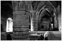 Huge columns in the Knights Hospitalliers quarters, Akko (Acre). Israel ( black and white)