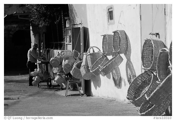 Hand-made baskets, Akko (Acre). Israel (black and white)