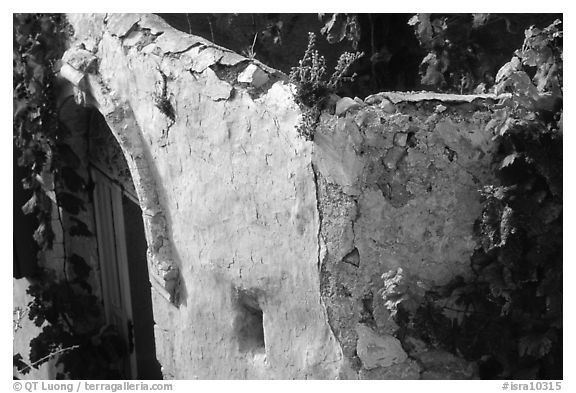 Wall with blue tint in the old city of Safed (Tsfat). Israel (black and white)