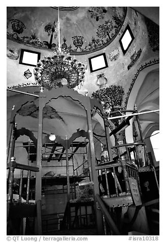 Synagogue interior, Safed (Tzfat). Israel (black and white)
