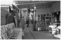 Paintings in Artist's shop, Artist Quarter, Safed (Zefad). Israel (black and white)