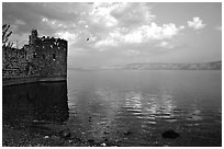 Old fort wall on the Sea of Gallilee. Israel (black and white)