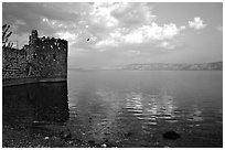 Old fort wall on the Sea of Gallilee. Israel ( black and white)