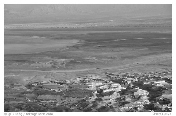 South End of the Dead Sea seen from Masada. Israel (black and white)