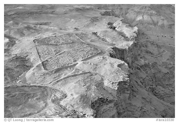 The site of the former Roman Camp, Masada. Israel (black and white)