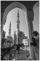 Man with falcon, Jumeira Mosque. United Arab Emirates ( black and white)