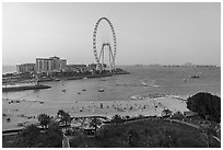 Beach and Ain Dubai Ferris Wheel. United Arab Emirates ( black and white)