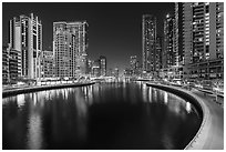Marina Promenade at night from above. United Arab Emirates ( black and white)