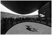 Panoramic and aerial video of desert, Saudi Arabia Pavilion. Expo 2020, Dubai, United Arab Emirates ( black and white)