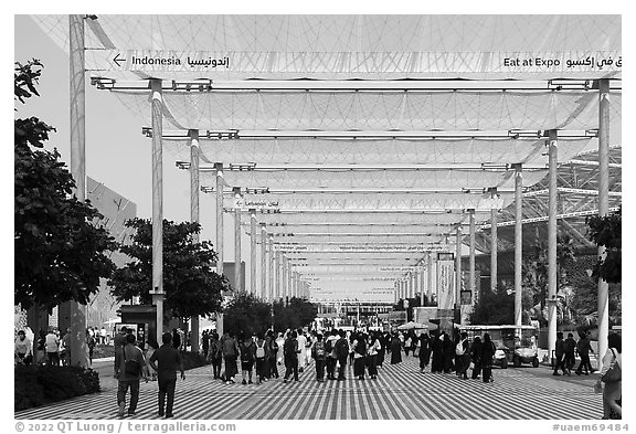 Walkway. Expo 2020, Dubai, United Arab Emirates (black and white)