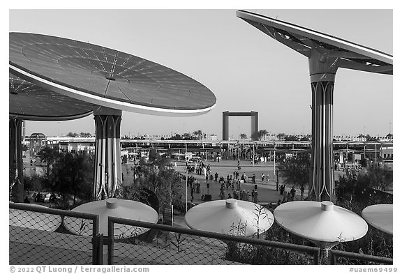 View from Sustainability Pavilion. Expo 2020, Dubai, United Arab Emirates (black and white)