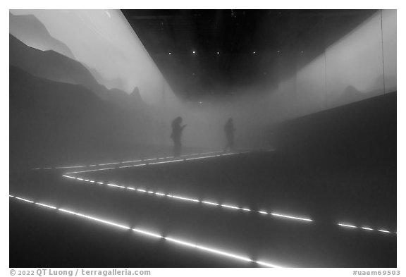 Fog in Swizerland Pavilion. Expo 2020, Dubai, United Arab Emirates (black and white)
