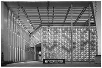 Pavilion facade at dawn, USA Pavilion, USA Pavilion. Expo 2020, Dubai, United Arab Emirates ( black and white)