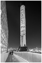 Falcon 9 rocket with space travel projection mapping show, USA Pavilion. Expo 2020, Dubai, United Arab Emirates ( black and white)