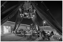 Rocket Garden below the landing legs of Falcon 9 rocket at night, USA Pavilion. Expo 2020, Dubai, United Arab Emirates ( black and white)