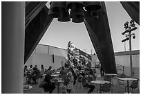 Rocket Garden with conversation on rocket stage, USA Pavilion. Expo 2020, Dubai, United Arab Emirates ( black and white)