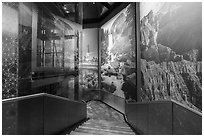 Stars motif, elevator, mural photos of national parks, USA Pavilion. Expo 2020, Dubai, United Arab Emirates ( black and white)