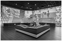 Mars Rover and videos about opportunities in the US, USA Pavilion. Expo 2020, Dubai, United Arab Emirates ( black and white)