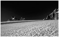 On the gentle Trient Glacier, similar to a snow field with no open crevasses, Mont-Blanc range, Alps, Switzerland. (black and white)