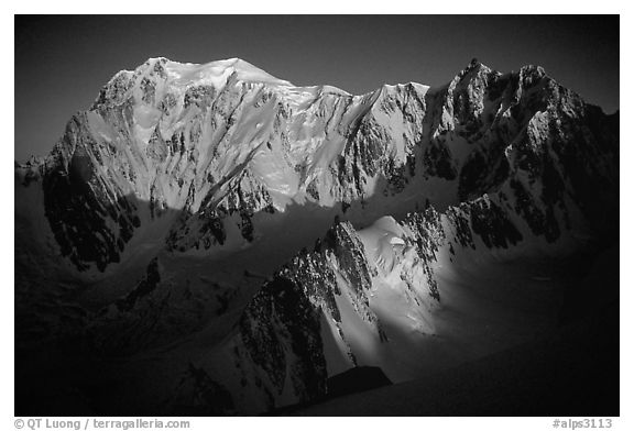 East Face of Mont-Blanc and Mt Maudit, early morning, Italy and France.