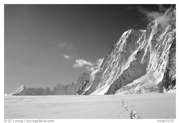 North faces of Les Droites and Les Courtes, seen from the Argentiere Glacier. Alps, France