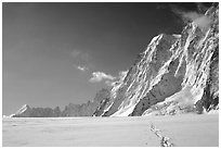 North faces of Les Droites and Les Courtes, seen from the Argentiere Glacier. Alps, France (black and white)