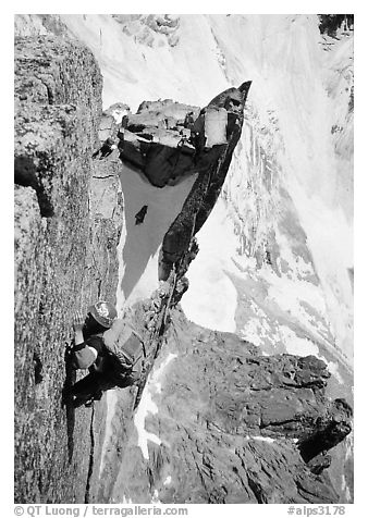 Climber on Aig. des Pelerins,  Mont-Blanc Range, Alps, France.