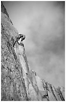 Paul leading on Bonatti Pilar on Le Dru, Mont-Blanc Range, Alps, France. (black and white)