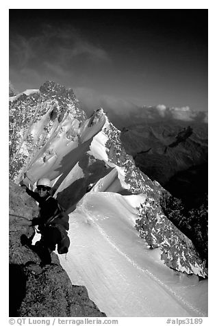 Climbing the South Face of Dent du Geant, Mont-Blanc Range, Alps, France.