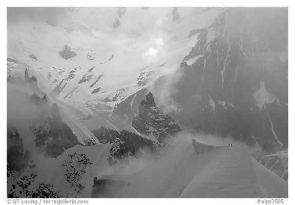 Alpinists on the  Midi-Plan ridge. Alps, France