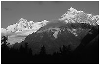 Aiguille des Glaciers at sunrise, Mont-Blanc range. (black and white)