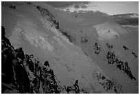 North Face of Mont-Blanc and Dome du Gouter, France. (black and white)