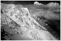 The Bossons glacier, the highest icefall in the Alps. Alps, France (black and white)