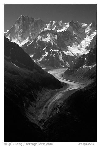 Mer de Glace, Grandes Jorasses, and Aretes de Rochefort. Alps, France