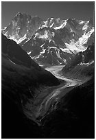 Mer de Glace, Grandes Jorasses, and Aretes de Rochefort. Alps, France (black and white)