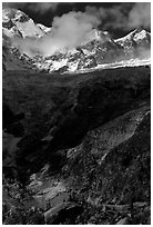 Looking up the Brenva Glacier,  Mont-Blanc range, Alps, Italy. (black and white)