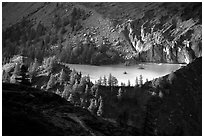 Glacial pond in Val Veni,  Mont-Blanc range, Alps, Italy. (black and white)