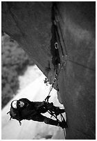 Ky-Van following the third pitch. El Capitan, Yosemite, California (black and white)