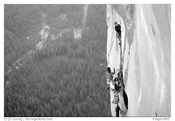 Tom McMillan leaves the belay on the last pitch. El Capitan, Yosemite, California