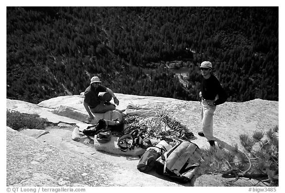 Sorting the gear at the top of the wall. El Capitan, Yosemite, California