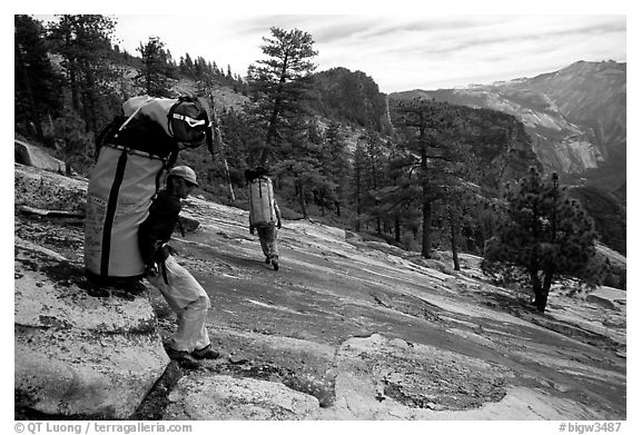 Taking a break while going down the east ledges. El Capitan, Yosemite, California