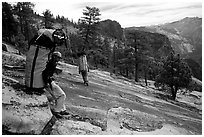 Taking a break while going down the east ledges. El Capitan, Yosemite, California (black and white)