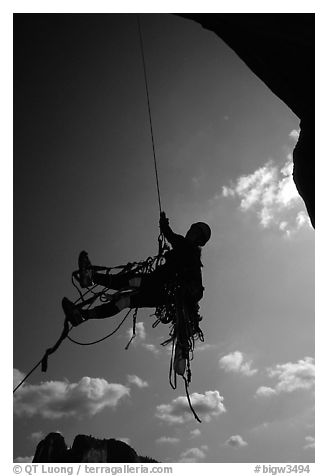 Going up the fixed rope, first pitch. El Capitan, Yosemite, California